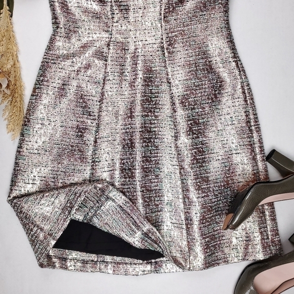 Tahari Arthur Levine Rose Gold Teal Shimmer Dress Sz 6 - Picture 4 of 16